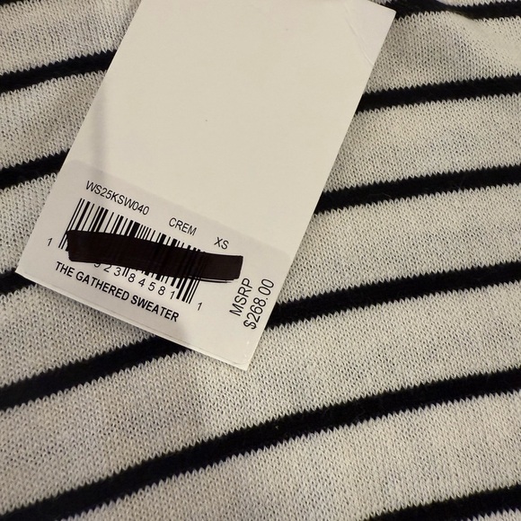 FRAME Gathered Striped Short Sleeve Organic Cotton/Linen Blend Sweater NWT - Picture 11 of 14